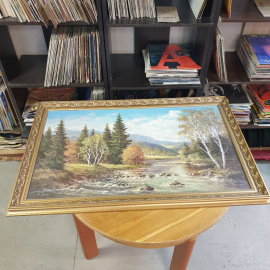 Картина "Осенняя река", размер полотна 100 х 59 см. Репринт на фанере.. Картинка 11